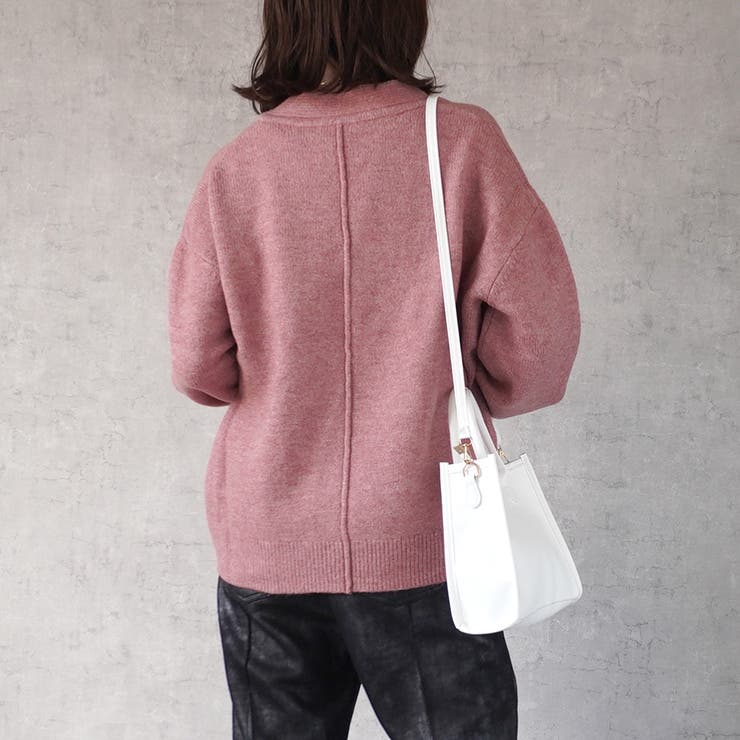 ❤️BIKKEMBERGS❤️かわいい ピンクストレッチ セーター ジッパー付き♪ もちもち天竺キーネックニット Vネック 無地 トップス 長袖 秋冬[品番