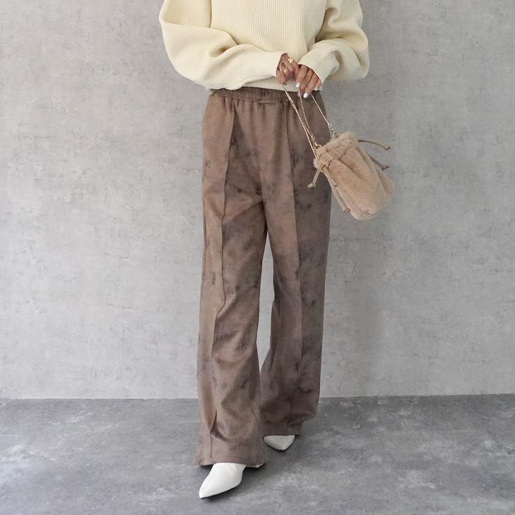 ウエストギャザーゴム内側紐サイズ調整あり マーブル調ワイドパンツ ボトムス | SELECT LEVERY  | 詳細画像24 