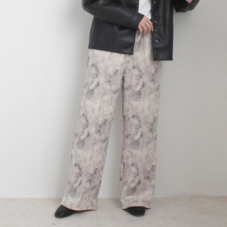 アイボリー | ウエストギャザーゴム内側紐サイズ調整あり マーブル調ワイドパンツ ボトムス | SELECT LEVERY 