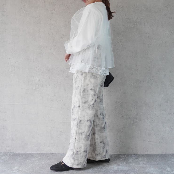 ウエストギャザーゴム内側紐サイズ調整あり マーブル調ワイドパンツ ボトムス | SELECT LEVERY  | 詳細画像13 