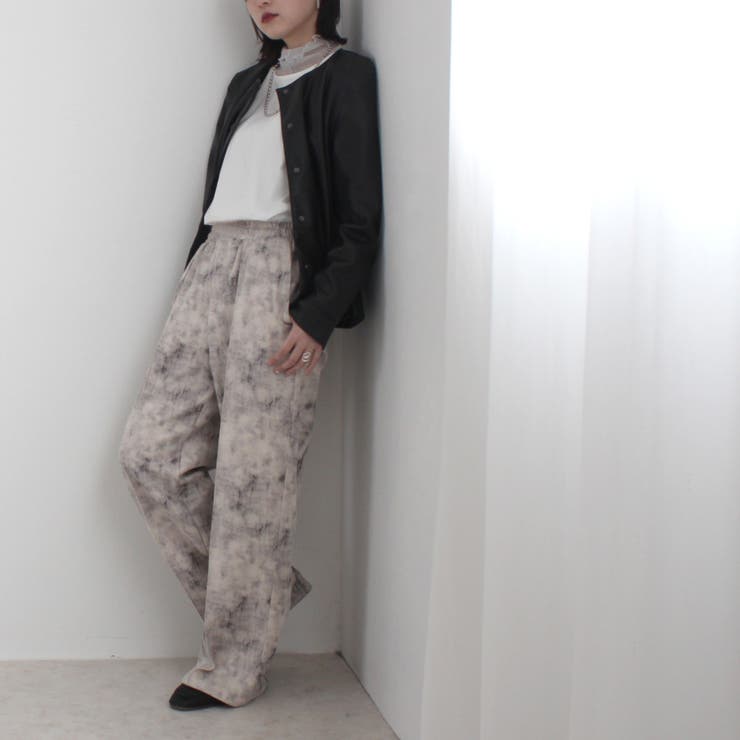 ウエストギャザーゴム内側紐サイズ調整あり マーブル調ワイドパンツ ボトムス | SELECT LEVERY  | 詳細画像10 