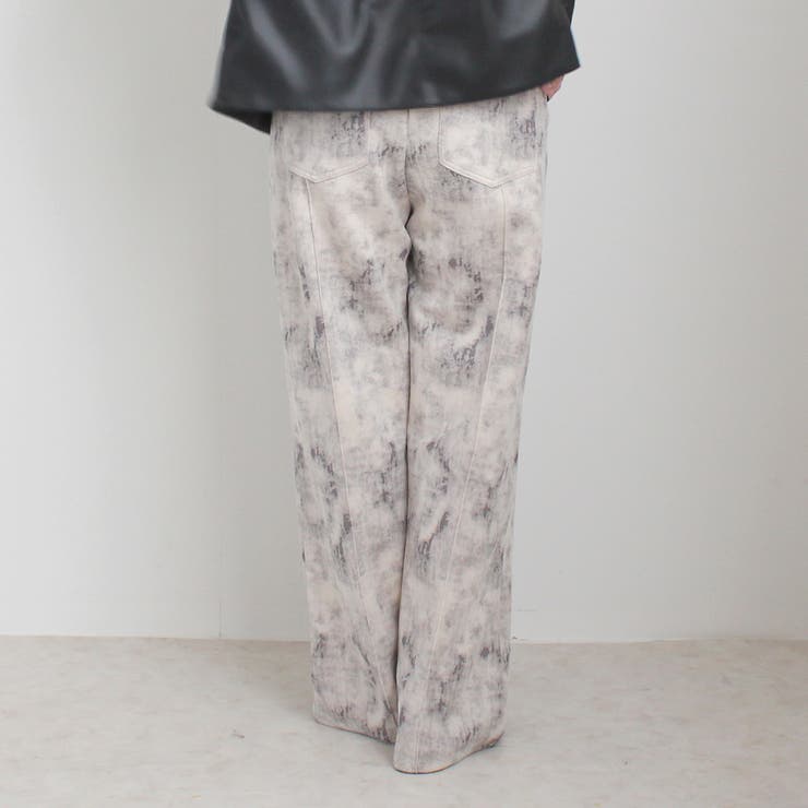 ウエストギャザーゴム内側紐サイズ調整あり マーブル調ワイドパンツ ボトムス | SELECT LEVERY  | 詳細画像4 