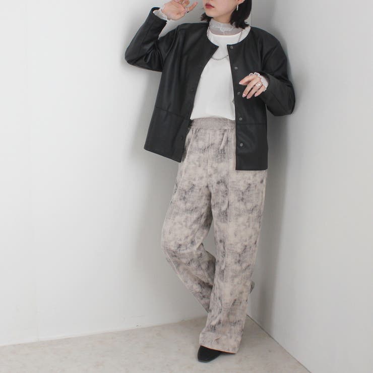 ウエストギャザーゴム内側紐サイズ調整あり マーブル調ワイドパンツ ボトムス | SELECT LEVERY  | 詳細画像7 