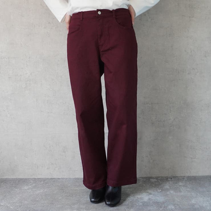 ボルドー | 裏起毛ワイドパンツ デニム ストレッチ ボトムス 秋冬 | SELECT LEVERY 
