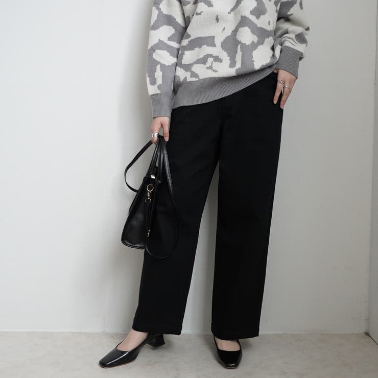 ブラック | 裏起毛ワイドパンツ デニム ストレッチ ボトムス 秋冬 | SELECT LEVERY 