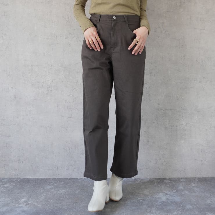 チャコール | 裏起毛ワイドパンツ デニム ストレッチ ボトムス 秋冬 | SELECT LEVERY 