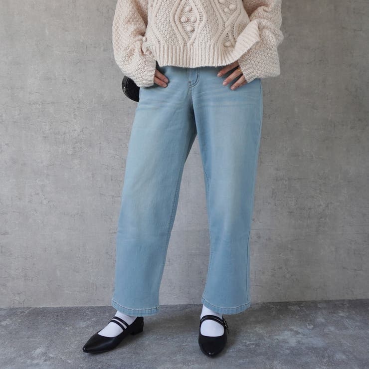 ユーズドライトブルー | 裏起毛ワイドパンツ デニム ストレッチ ボトムス 秋冬 | SELECT LEVERY 