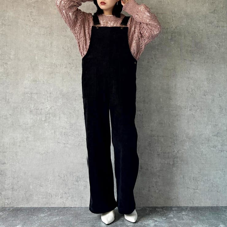 ブラック | コーデュロイサロペット オーバーオール オールインワン ワイドパンツ 秋冬 | SELECT LEVERY 
