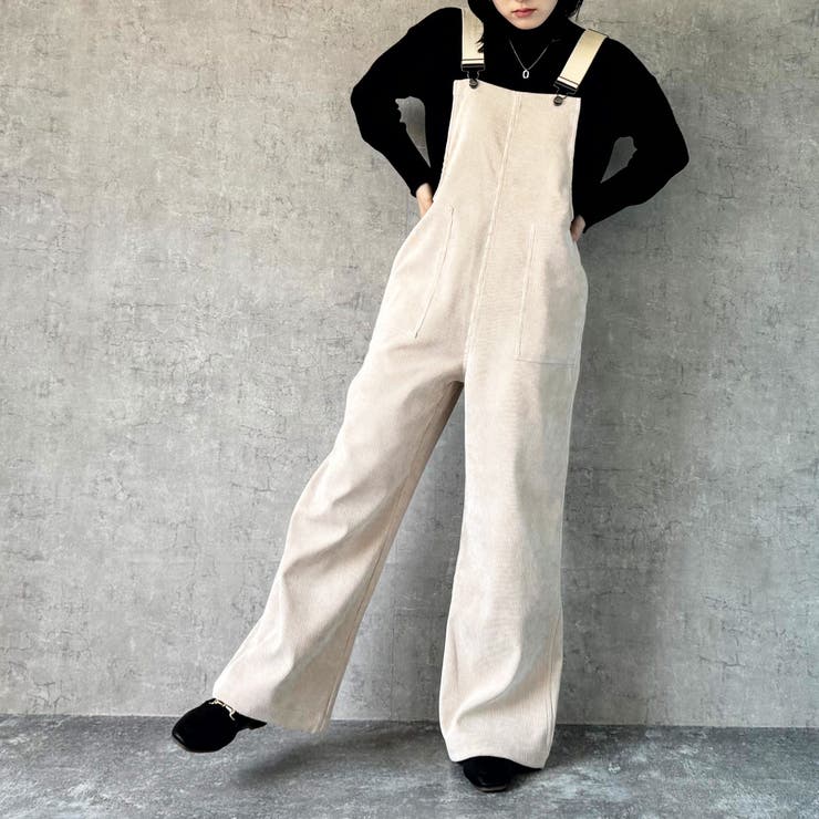 グレージュ | コーデュロイサロペット オーバーオール オールインワン ワイドパンツ 秋冬 | SELECT LEVERY 