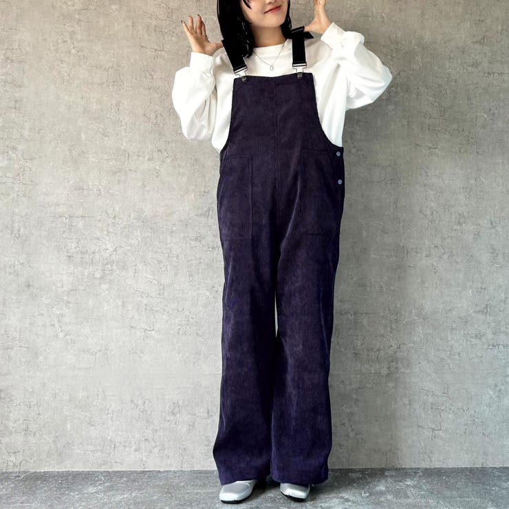 パープル | コーデュロイサロペット オーバーオール オールインワン ワイドパンツ 秋冬 | SELECT LEVERY 