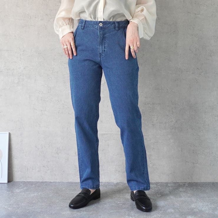 ネイビー | AIRジョグデニムテーパードパンツ ベーシック ボトムス ロング丈 | SELECT LEVERY 