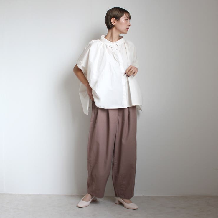 サーカスパンツ 綿麻 ストライプ 無地 ワイドパンツ パンツ 春夏[品番