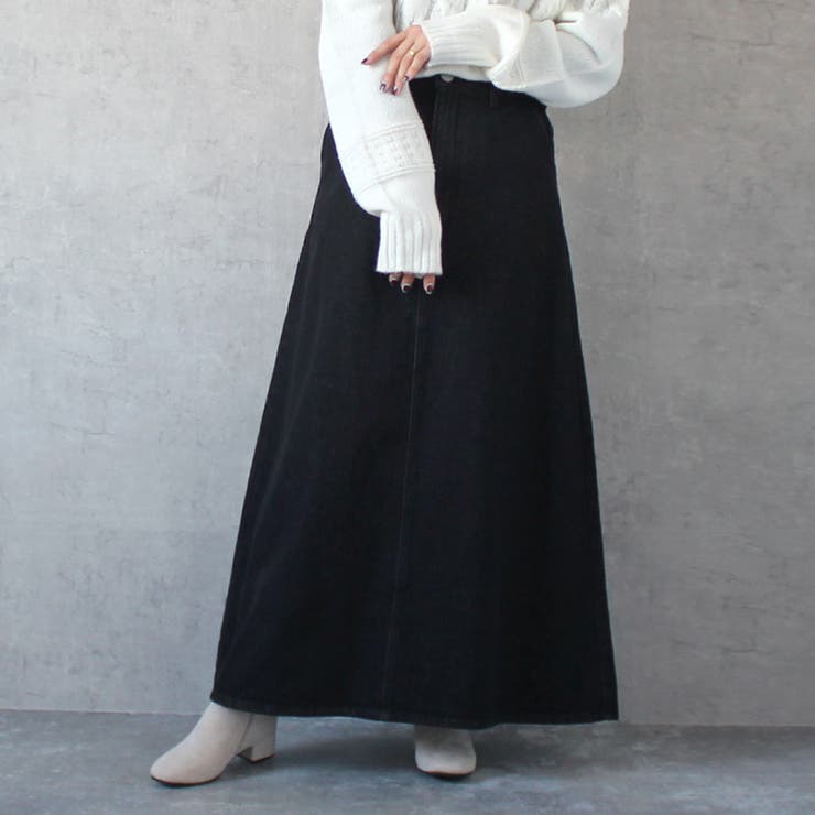 ワンウォッシュブラック | 超 ロングスカート 台形 | SELECT LEVERY 