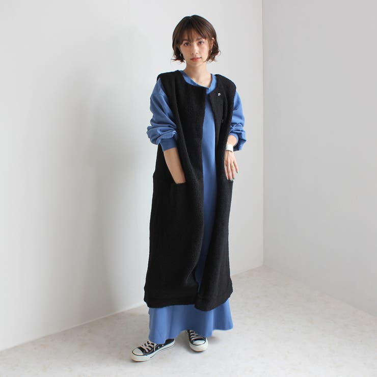 ボア ロングジレ ベスト 裏地あり ジレ レイヤード アウター