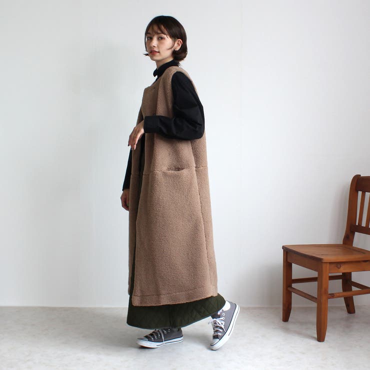 ボア ロングジレ ベスト 裏地あり ジレ レイヤード アウター 秋冬[品番