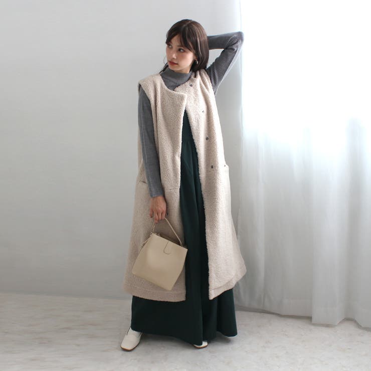 ボア ロングジレ ベスト 裏地あり ジレ レイヤード アウター 秋冬[品番