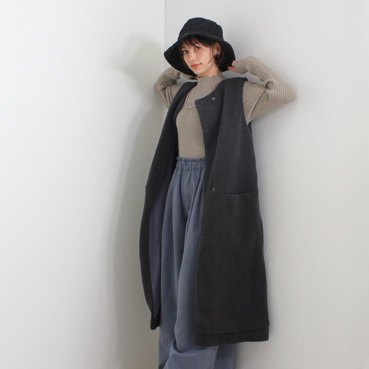 ボア ロングジレ ベスト 裏地あり ジレ レイヤード アウター 秋冬[品番