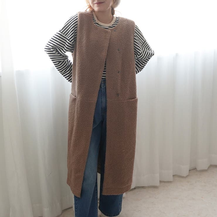 ボア ロングジレ ベスト 裏地あり ジレ レイヤード アウター 秋冬[品番