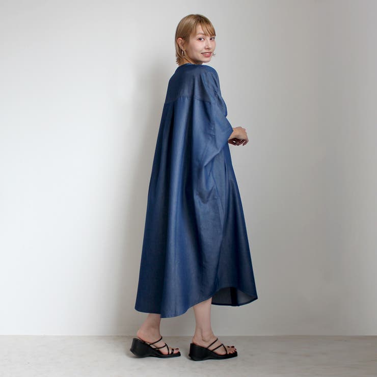 長袖 ダンガリー ドルマン シャツ ワンピース ロングシャツ 春夏 秋 