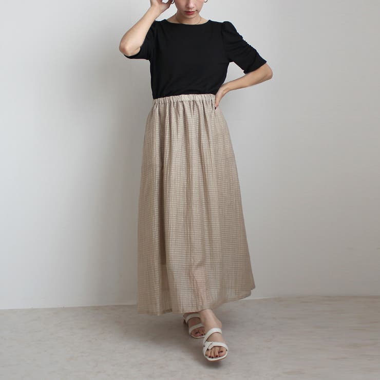 ベージュ | シア サッカー ロングスカート ボトムス スカート 春夏 | SELECT LEVERY 