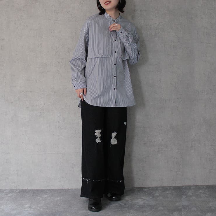 クラッシュダメージ加工 リメイク風デニムワイドパンツ ボトムス | SELECT LEVERY  | 詳細画像8 