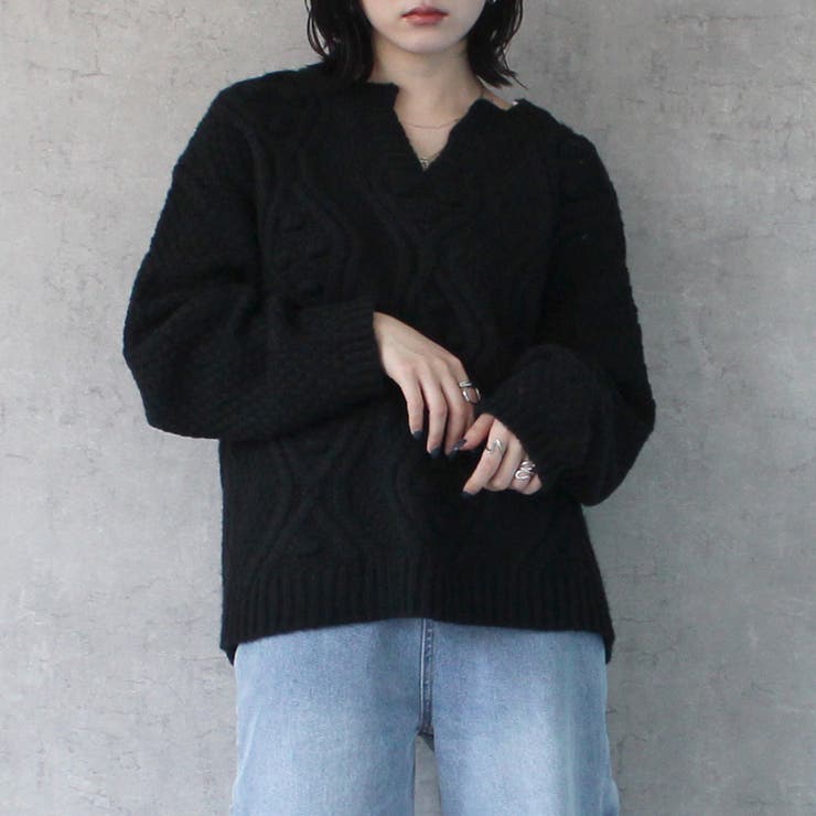 IENA  イエナ　 ポップコーンケーブルニットセーター　フリーサイズ ブラック ポップコーンケーブルニット トップス セーター 長袖 秋冬[品番