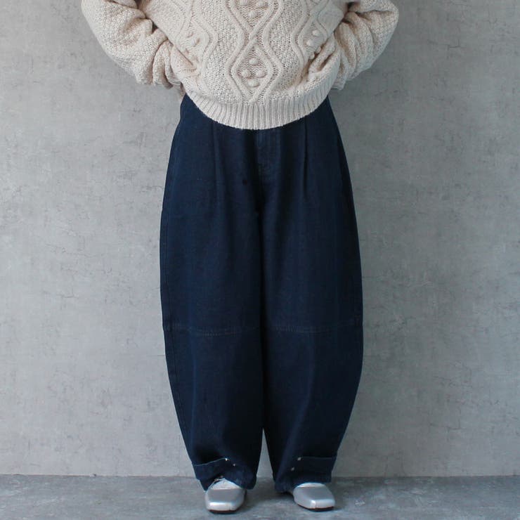 ワンウォッシュネイビー | デニムバナナバルーンワイドパンツ カーブワイドパンツ 秋冬 | SELECT LEVERY 