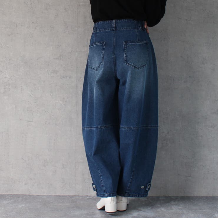 デニムバナナバルーンワイドパンツ カーブワイドパンツ 秋冬