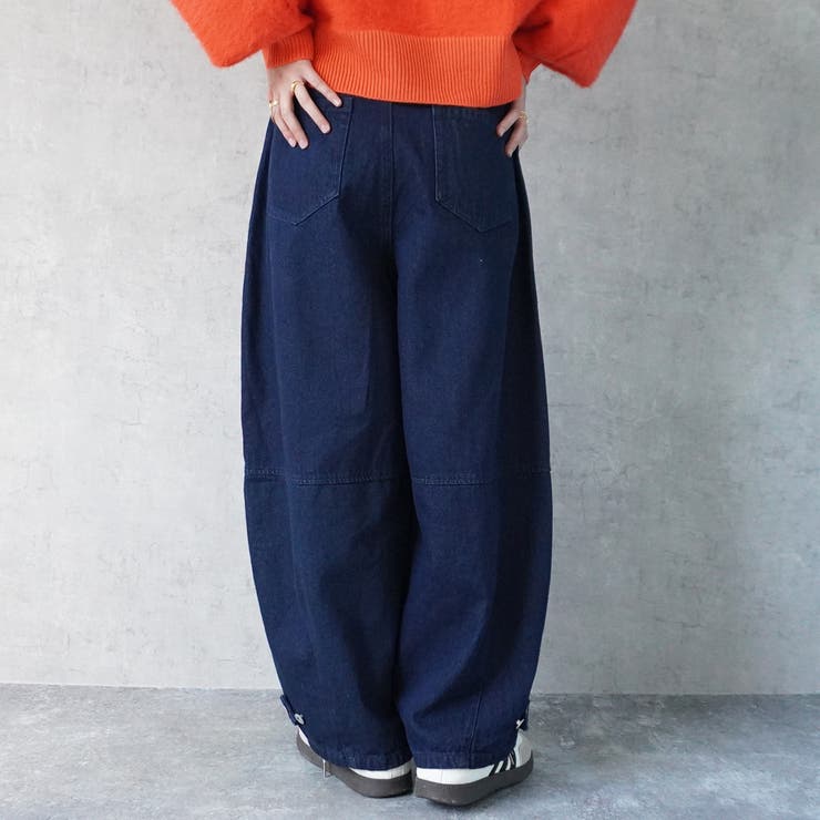 デニムバナナバルーンワイドパンツ カーブワイドパンツ 秋冬