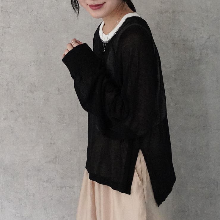 配色シアーニットプルオーバー トップス 長袖 春夏 秋 レイヤード | SELECT LEVERY  | 詳細画像18