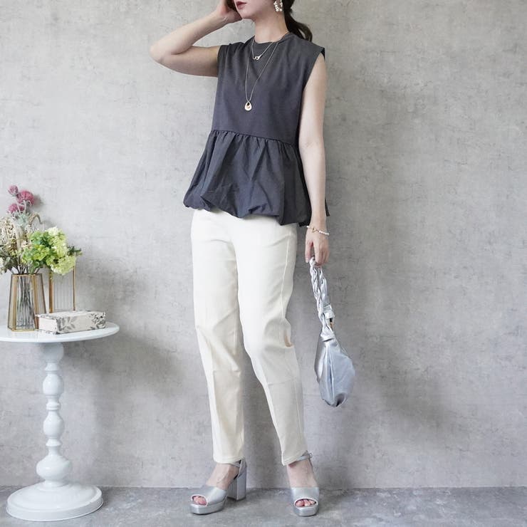 シルクタッチ接触冷感異素材ペプラムバルーンTシャツ ノースリーブTシャツ | SELECT LEVERY  | 詳細画像7 