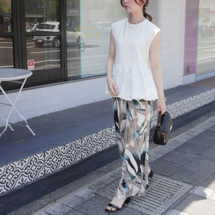 シルクタッチ接触冷感異素材ペプラムバルーンTシャツ ノースリーブTシャツ | SELECT LEVERY  | 詳細画像3 