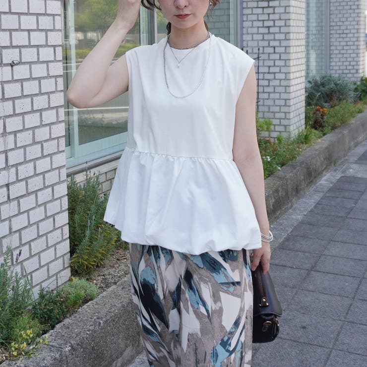 オフ | シルクタッチ接触冷感異素材ペプラムバルーンTシャツ ノースリーブTシャツ | SELECT LEVERY 