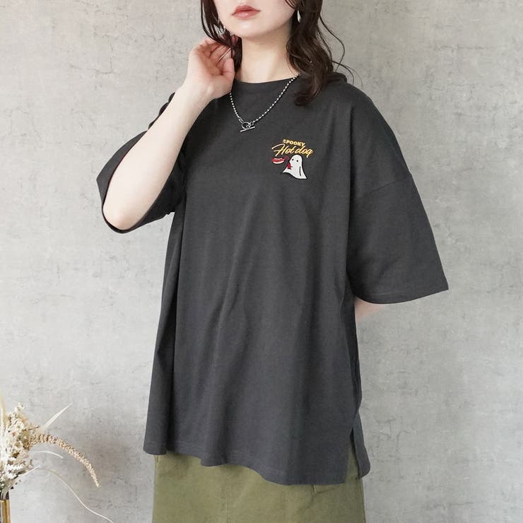 キャラクター刺ロゴバックプリントビッグTシャツ 半袖 トップス[品番