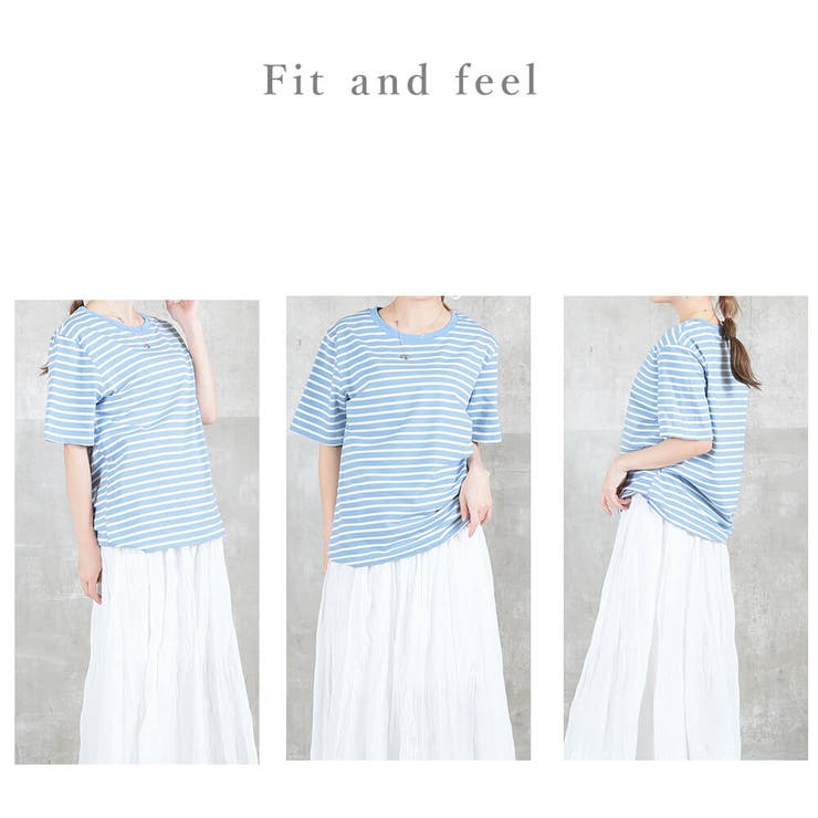 ツキノワ★ボーダーTシャツ グログランボーダー キーネックTシャツ｜カットソー｜ニコル公式