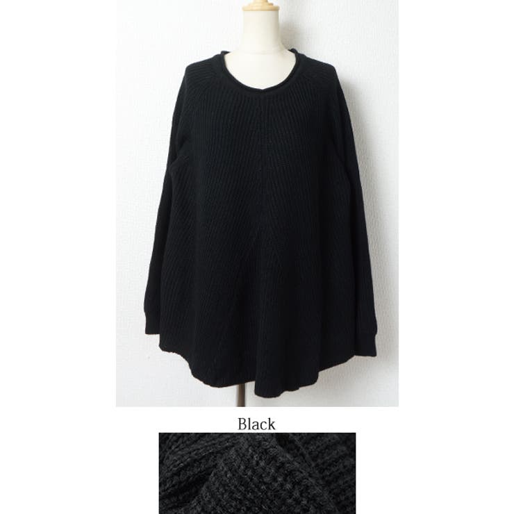 裾ラウンドカットフレアニットトップス(セーター 長袖 クルーネック | coca | 詳細画像4 