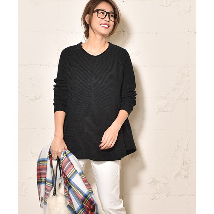 裾ラウンドカットフレアニットトップス(セーター 長袖 クルーネック | coca | 詳細画像6 