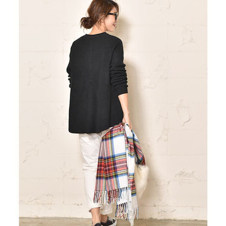 裾ラウンドカットフレアニットトップス(セーター 長袖 クルーネック | coca | 詳細画像8 