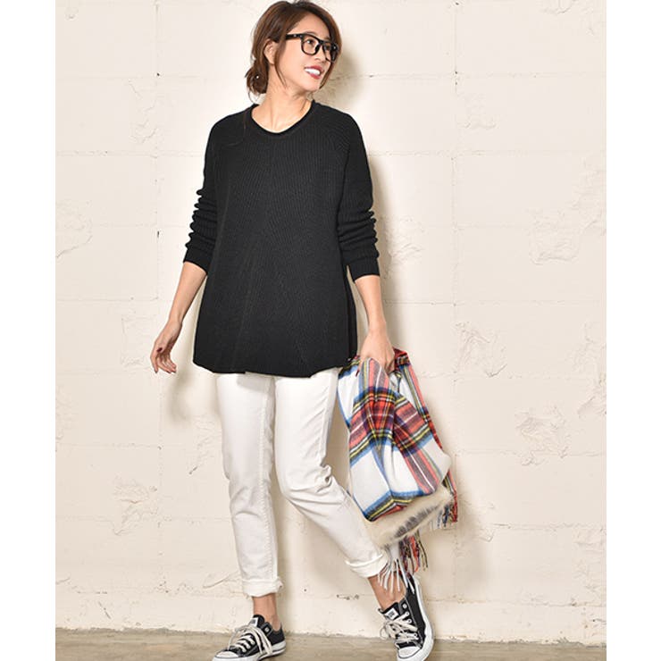 裾ラウンドカットフレアニットトップス(セーター 長袖 クルーネック | coca | 詳細画像9 