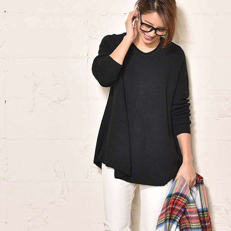 裾ラウンドカットフレアニットトップス(セーター 長袖 クルーネック | coca | 詳細画像1 