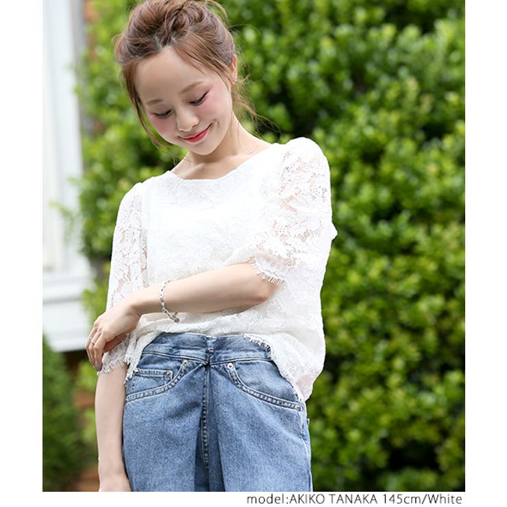 花柄総レース七分袖トップス 田中亜希子さん着用(ブラウス