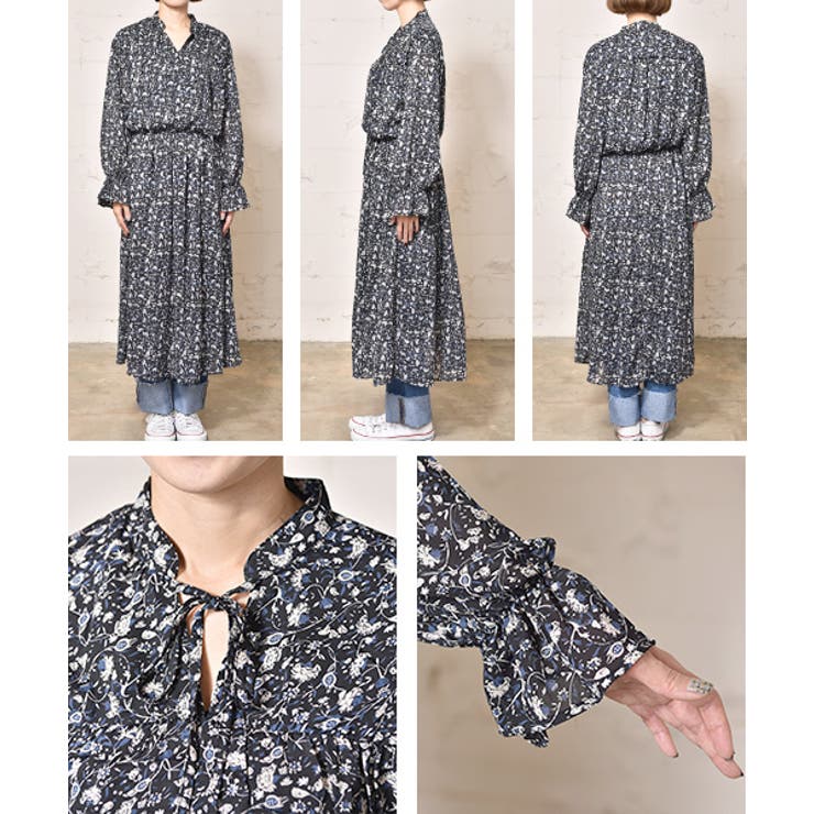 ❁ WONDERFUL WORLD 【訳あり】 小花柄ロングワンピース 美品 ハニーズ くすみグリーン 小花柄 開襟 ロング ワンピース