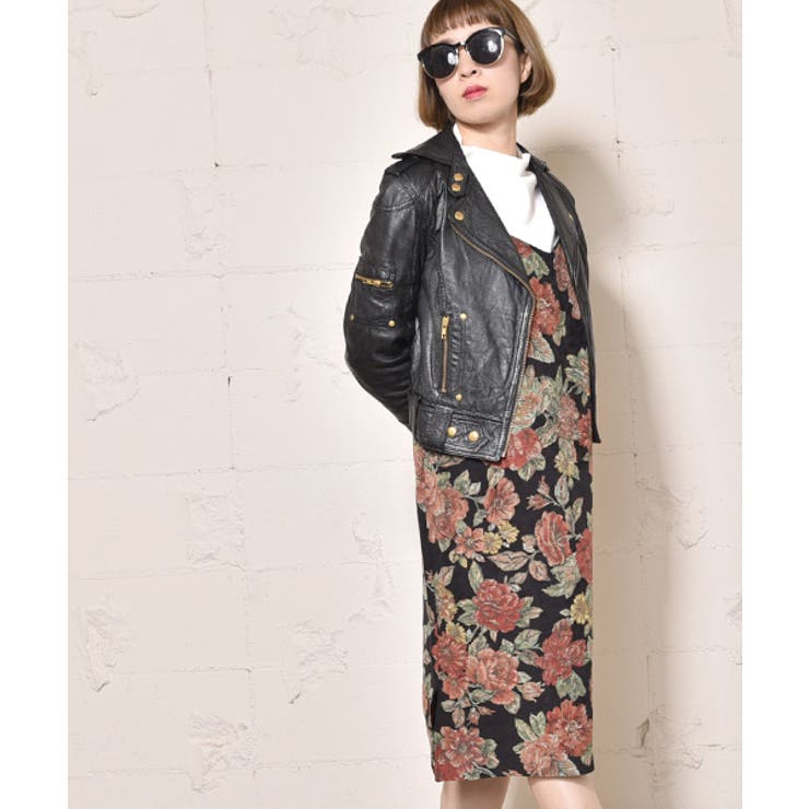 ゴブラン柄フェイクスウェードキャミワンピース(花柄 膝丈 ひざ丈[品番