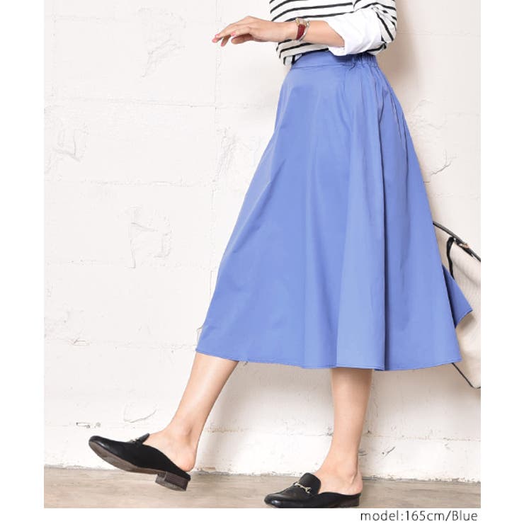 再入荷】ハリ感素材ミモレ丈フレアスカート(無地 Aライン きれい色