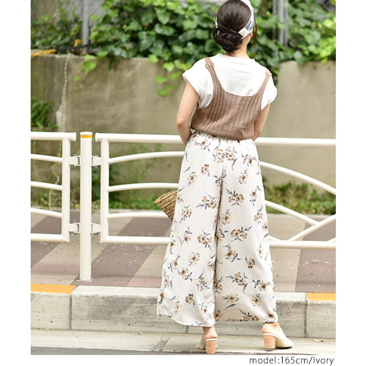 再入荷】タッセルウエスト花柄ワイドパンツ(ガウチョパンツ フレア A