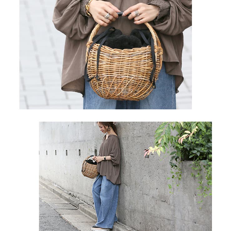 アラログ×ボアラウンドかごバッグ 田中亜希子さん着用(カゴバッグ 籠