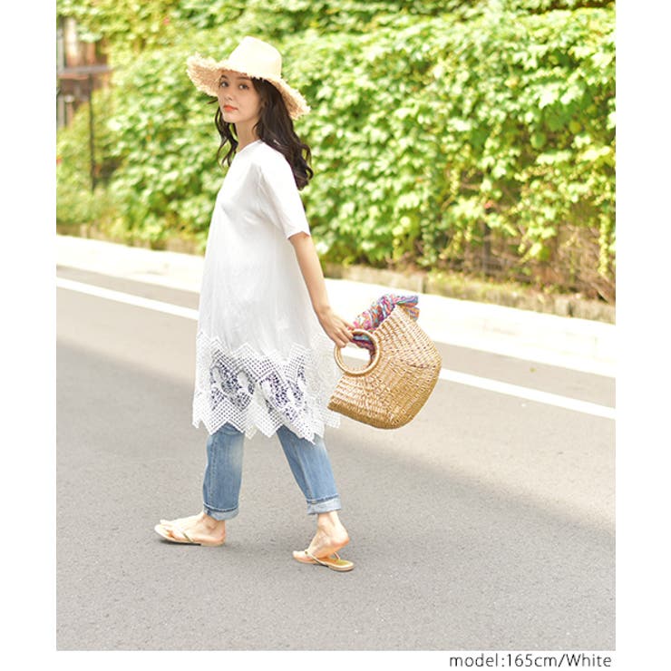 ボタニカル裾レースチュニックワンピース(クロッシェレース ロング