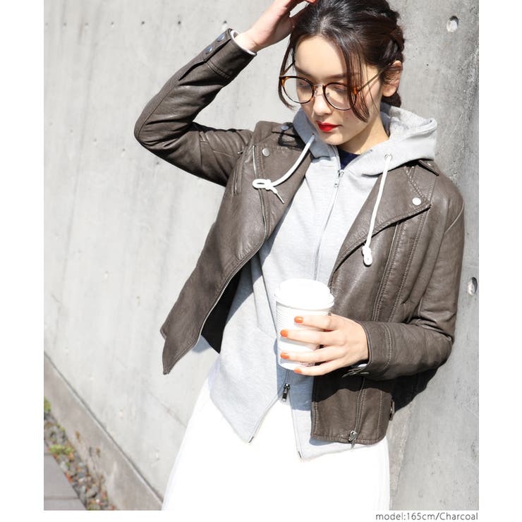 くったりフェイクレザーライダースジャケット[品番：PA000008825