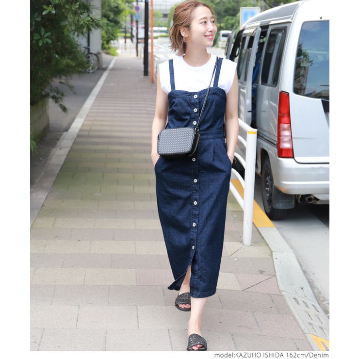 フロントボタンデニムサロペットスカート 石田一帆さん着用(ワンピース フロントボタンデニムサロペットスカート 石田一帆さん着用(ワンピース
