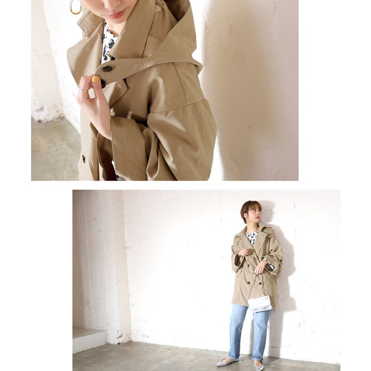 フード付きワイドスリーブショートトレンチコート 石田一帆さん着用 | coca | 詳細画像12